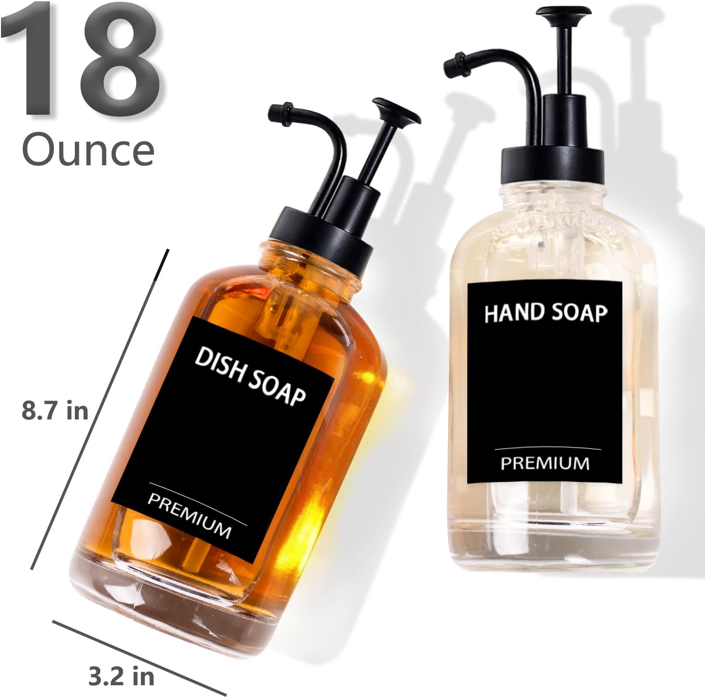 Dish Soap Dispenser for Kitchen, Hand Glass Soap Dispenser Set with Pump, Tray, Funnel for