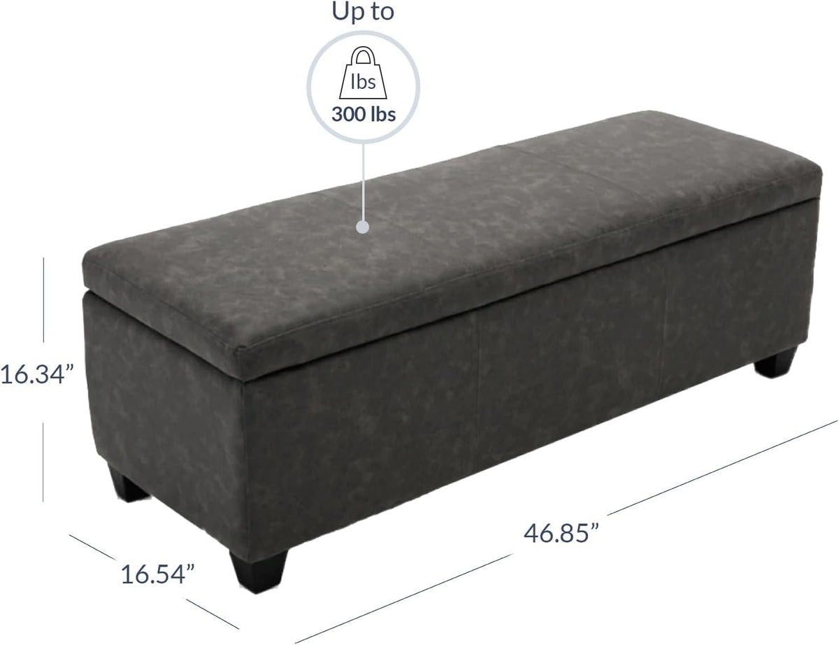 BELLEZE Storage Faux Leather Ottoman, 47 Inch Bench Bedroom Bench with Safety Close Hinge, Extra