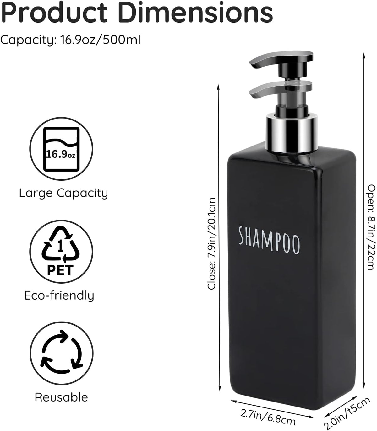 Segbeauty Shower Soap Dispenser Black, 3pcs 16.9oz Empty Refillable Bathroom Press Pump Bottles