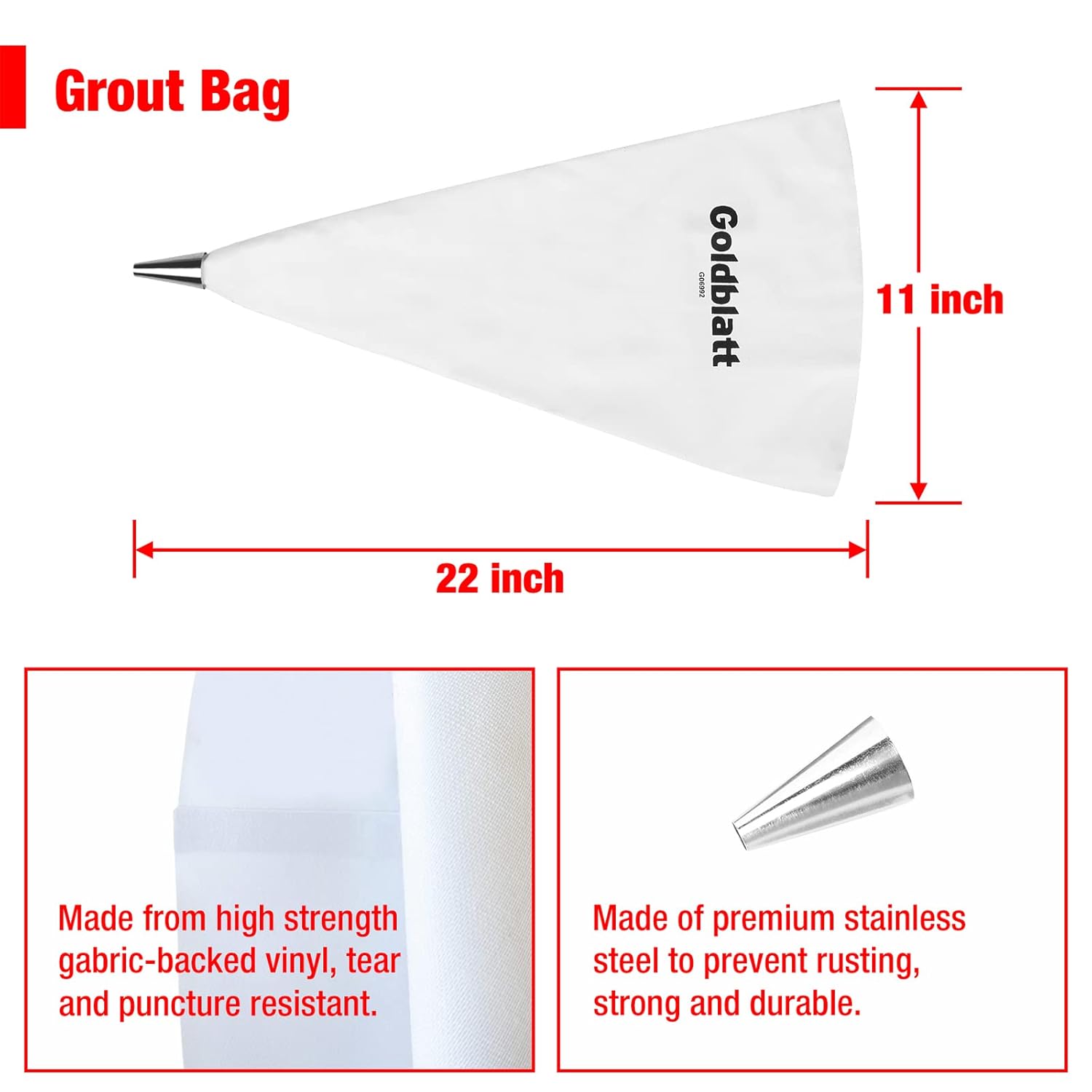 Goldblatt 4 Pieces Tile Grout Masonry Mortar Bag Set, Includes 3 Pieces Tear Puncture Resistant