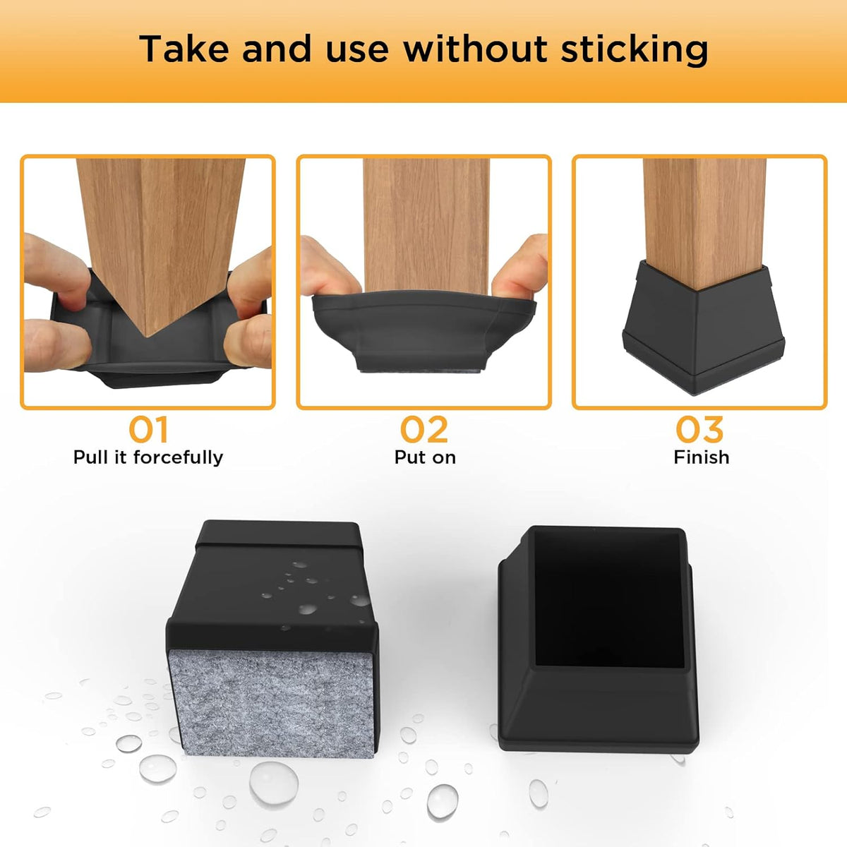 16 PCS Square Chair Leg Floor Protector, Silicone Chair Leg Cover, Furniture Leg Protectors with