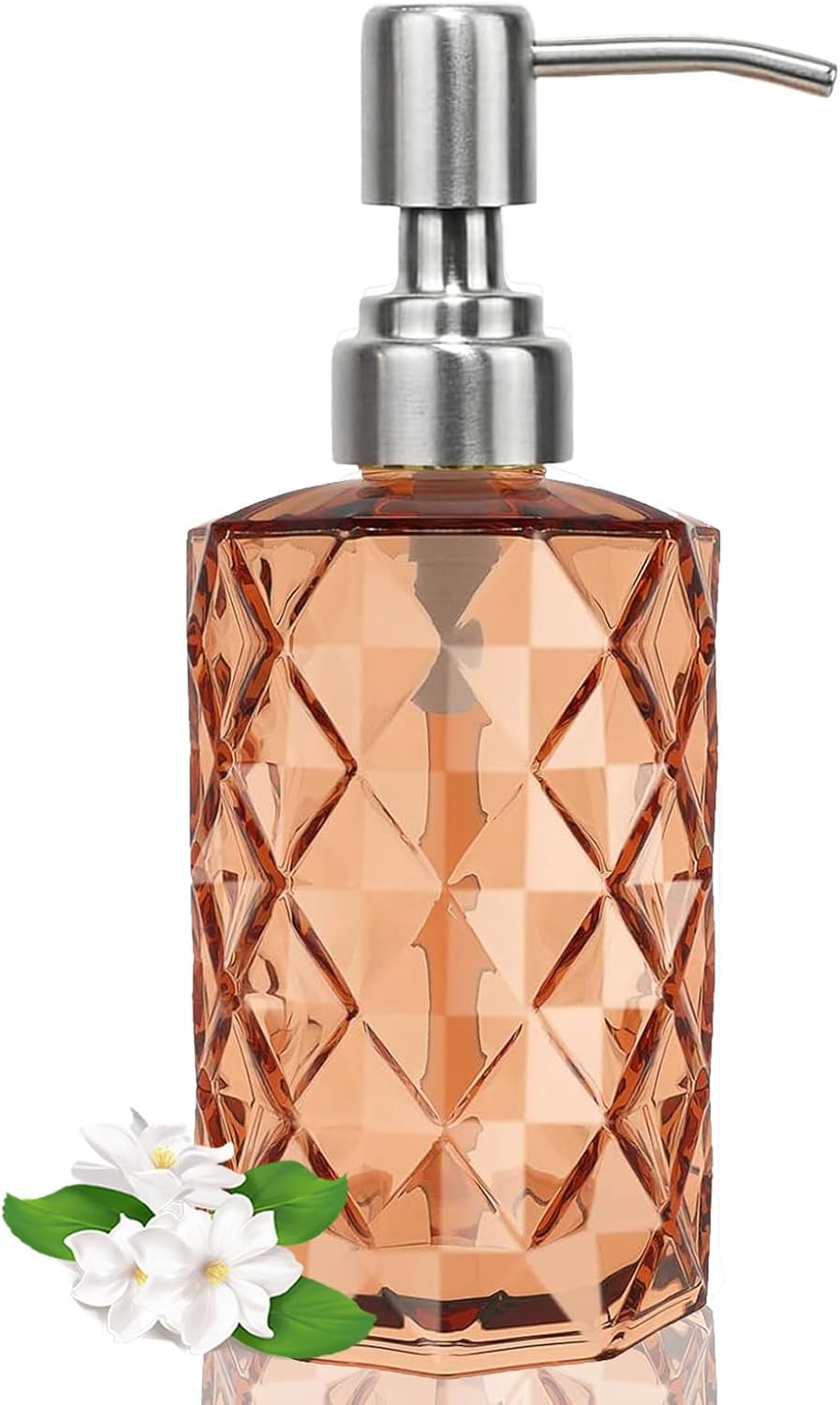 12Oz Amber Glass Soap Dispenser with Stainless Steel Pump, Refillable Kitchen Liquid Hand Soap