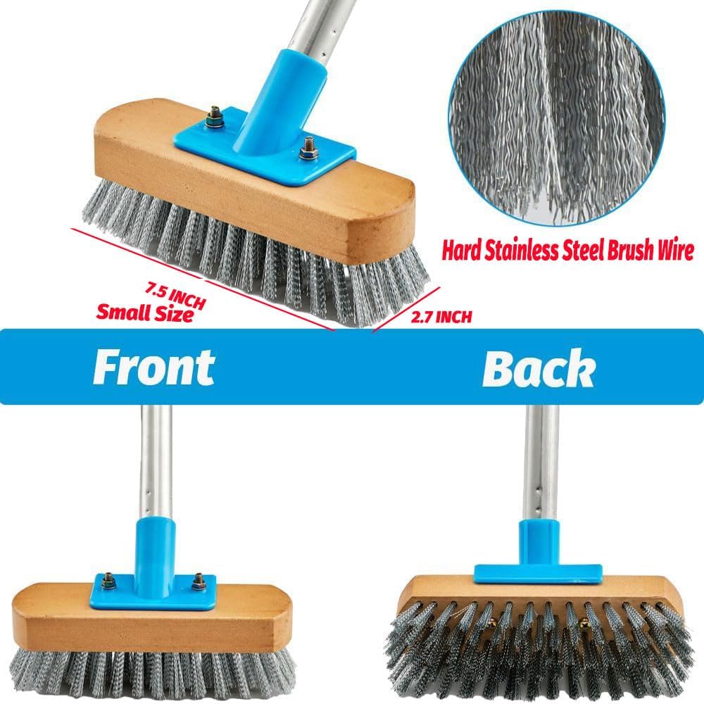 YONILL Stainless Steel Deck Scrub Brush with Long Handle - 60" Heavy Duty Floor Scrubber Brush with