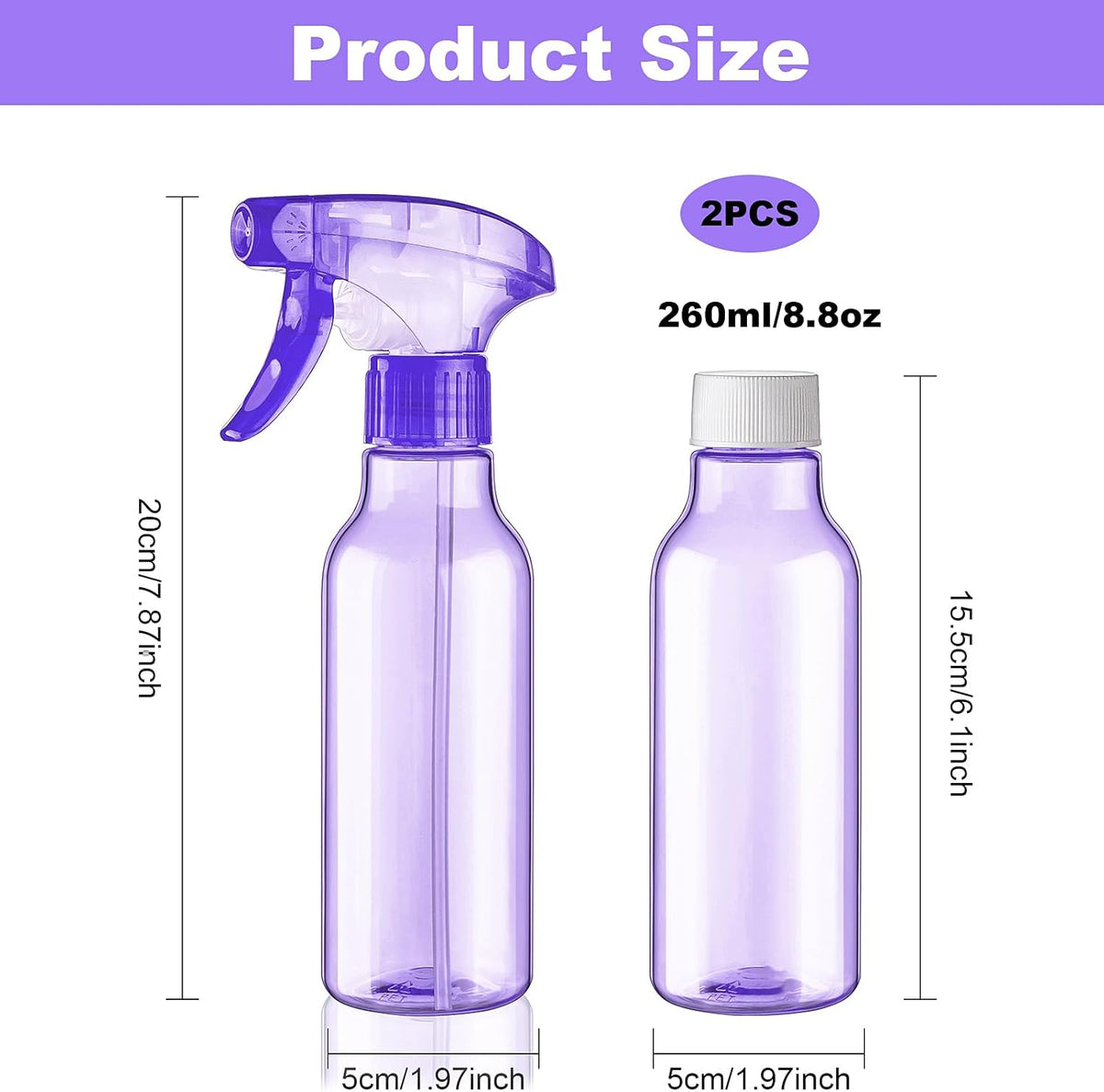 Cosywell Empty Spray Bottles 8.8oz/260ml 2 Pack Plastic Spray Bottle for Cleaning Mist/Stream