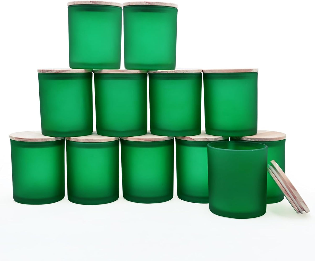 SHOWIN 14 OZ Thick Candle Jars for Making Candles 12 Pcs, 3 Wick Empty Jars with Wood Lids for
