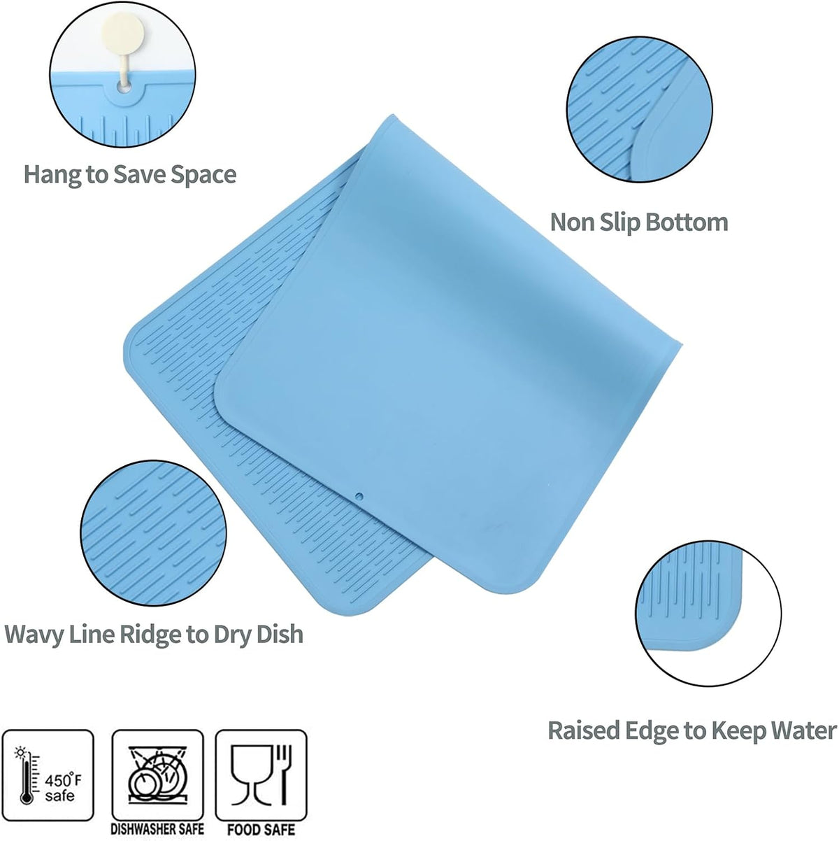 Silicone Dish Drying Mat for Multiple Usage,Easy clean,Eco-friendly,Heat-resistant Silicone Mat for