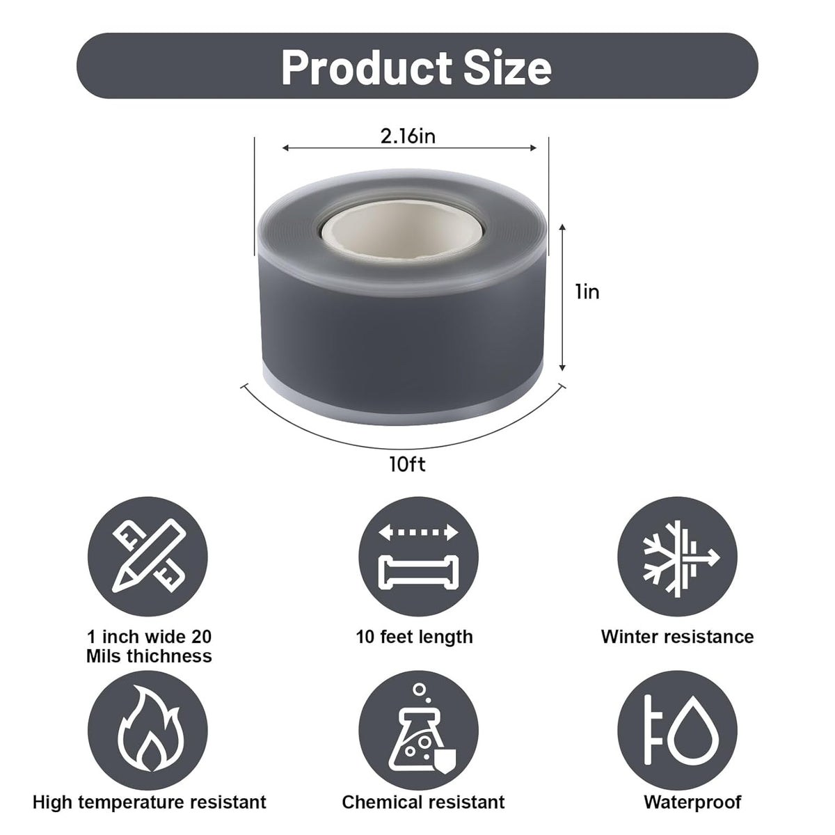Self Fusing Silicone Tape 4 Rolls 1 in x 10' Grey Waterproof Rescue Tape Rubber Leak Silicone