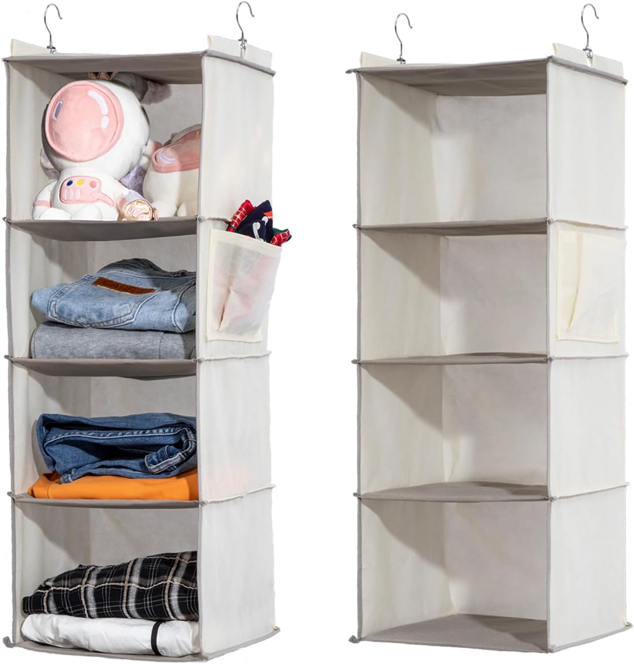 2 Packs Hanging Closet Organizer, 4-Shelf Closet Organizers and Storage with Side Pockets