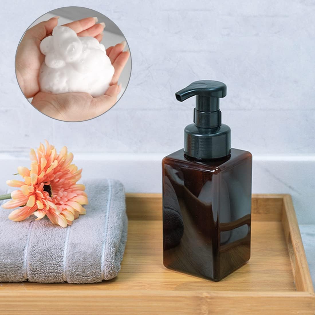 Foaming Soap Dispenser, 450ml(16oz) Refillable Modern Square Pump Bottle for Shampoo, Body Wash