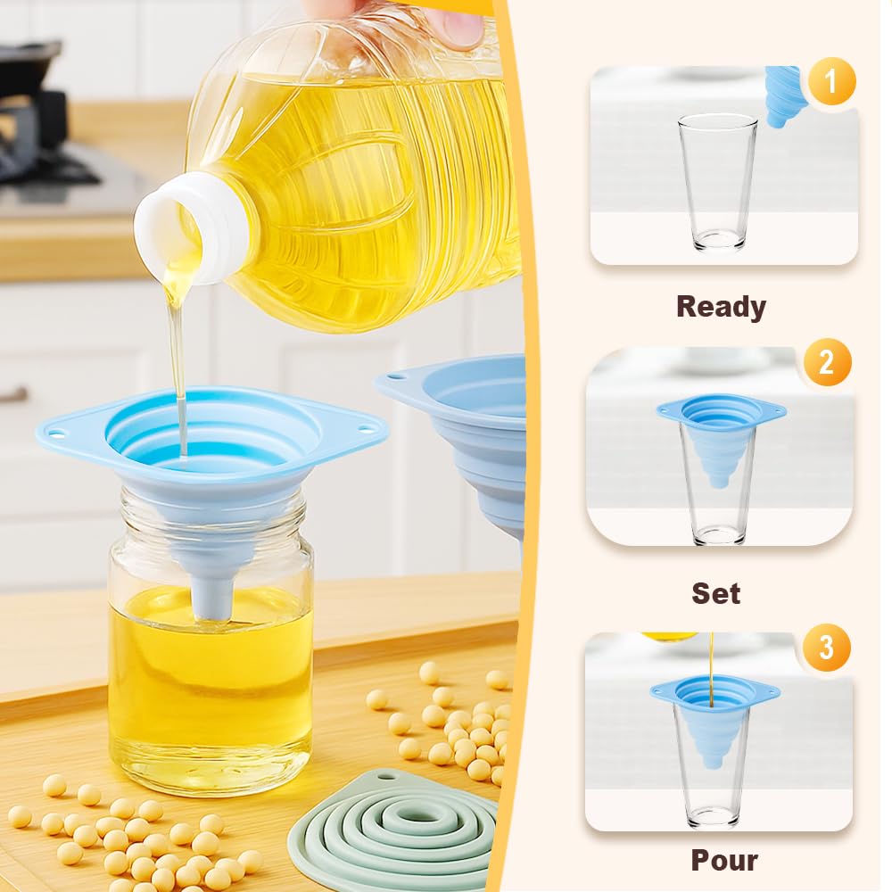 Kitchen Funnel Set, 2025 New Silicone Collapsible Funnel, Multi-Purpose Small Funnels for Kitchen