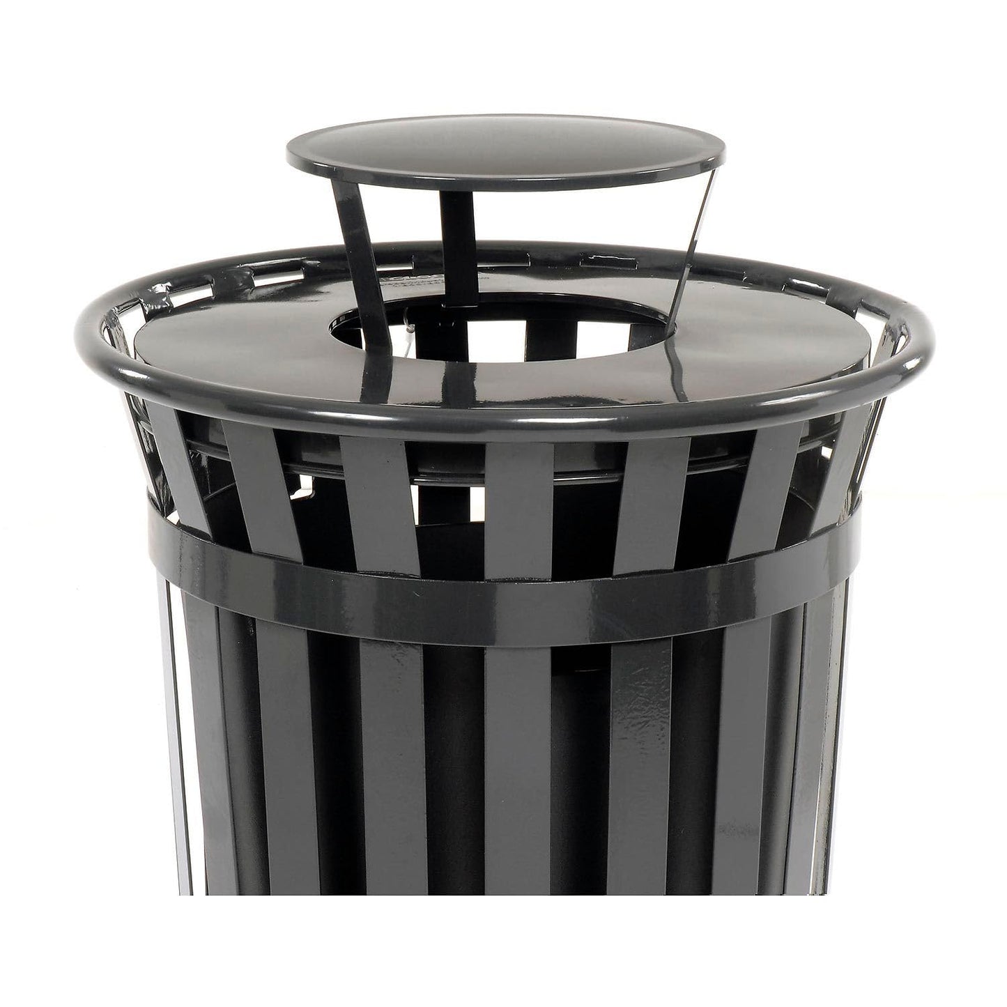 Global Industrial Heavy-Duty 36 Gallon Capacity Outdoor Metal Slatted Trash Receptacle with Rain
