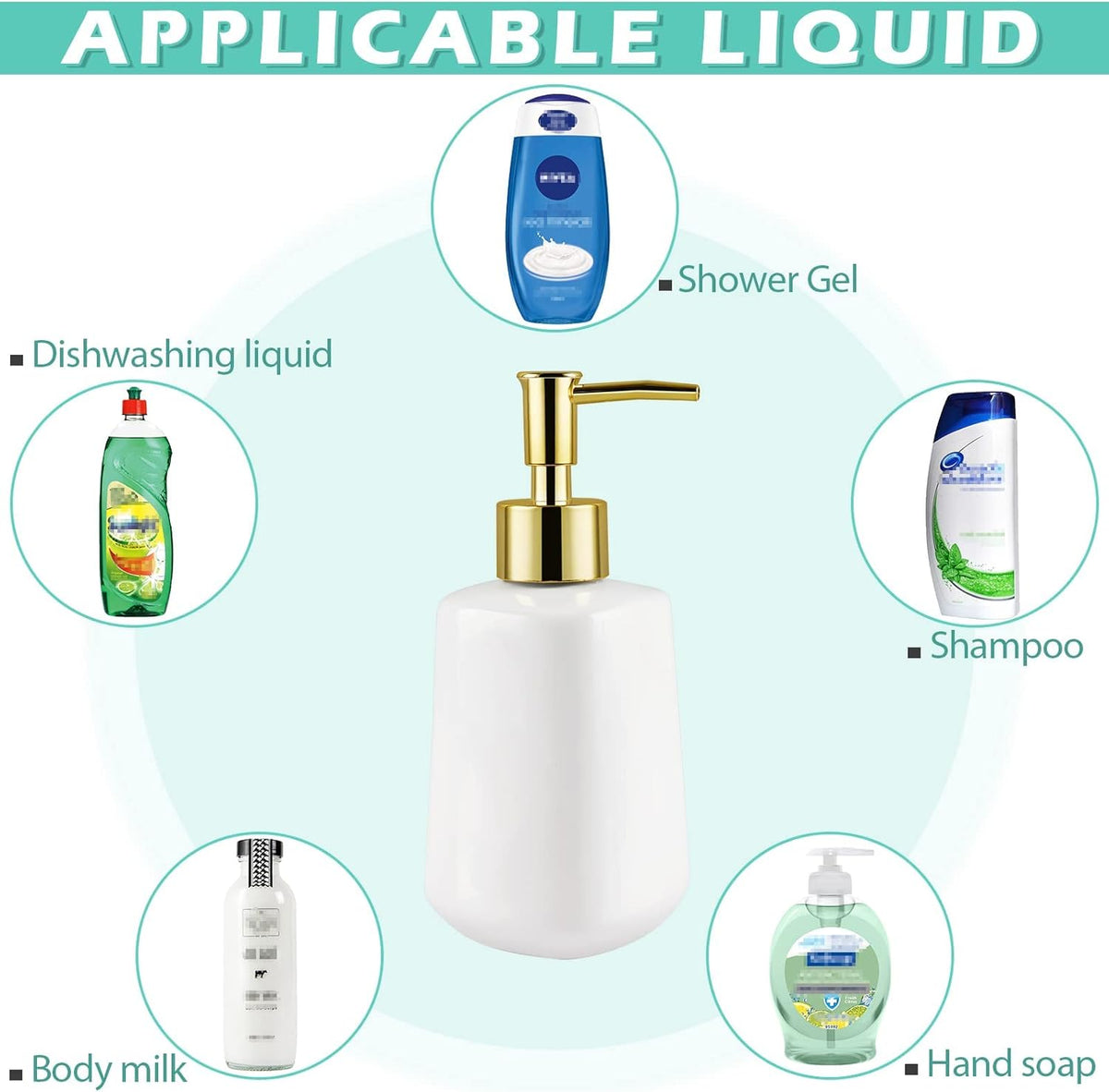 Natheeph Dish Soap Dispenser, Hand Soap Dispenser Ceramic Bottle, Refillable Liquid Great for