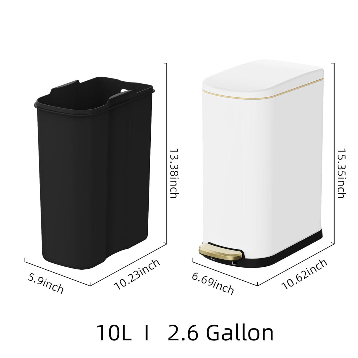 2.6 Gallon Slim Bathroom Trash Can with Soft Close Lid, 10L Stainless Steel Garbage Can with