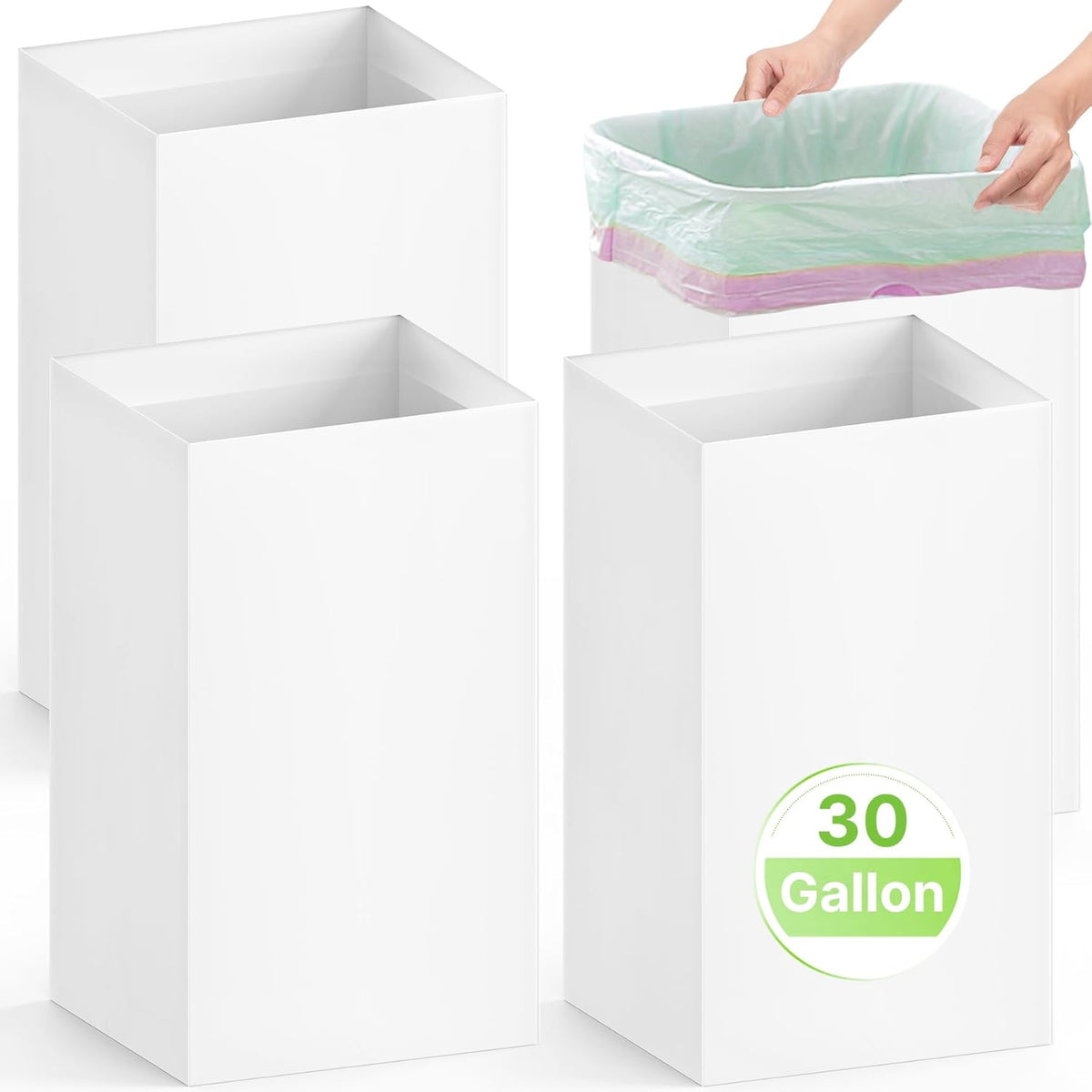 4 Pack Extra Large Disposable Trash Cans, Reusable Portable Garbage Can, 30 Gallon (30" H x 14" W x