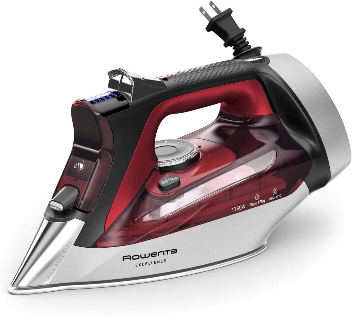 Rowenta Iron, Focus Excellence Stainless Steel Soleplate Steam Iron for Clothes, Retractable Cord