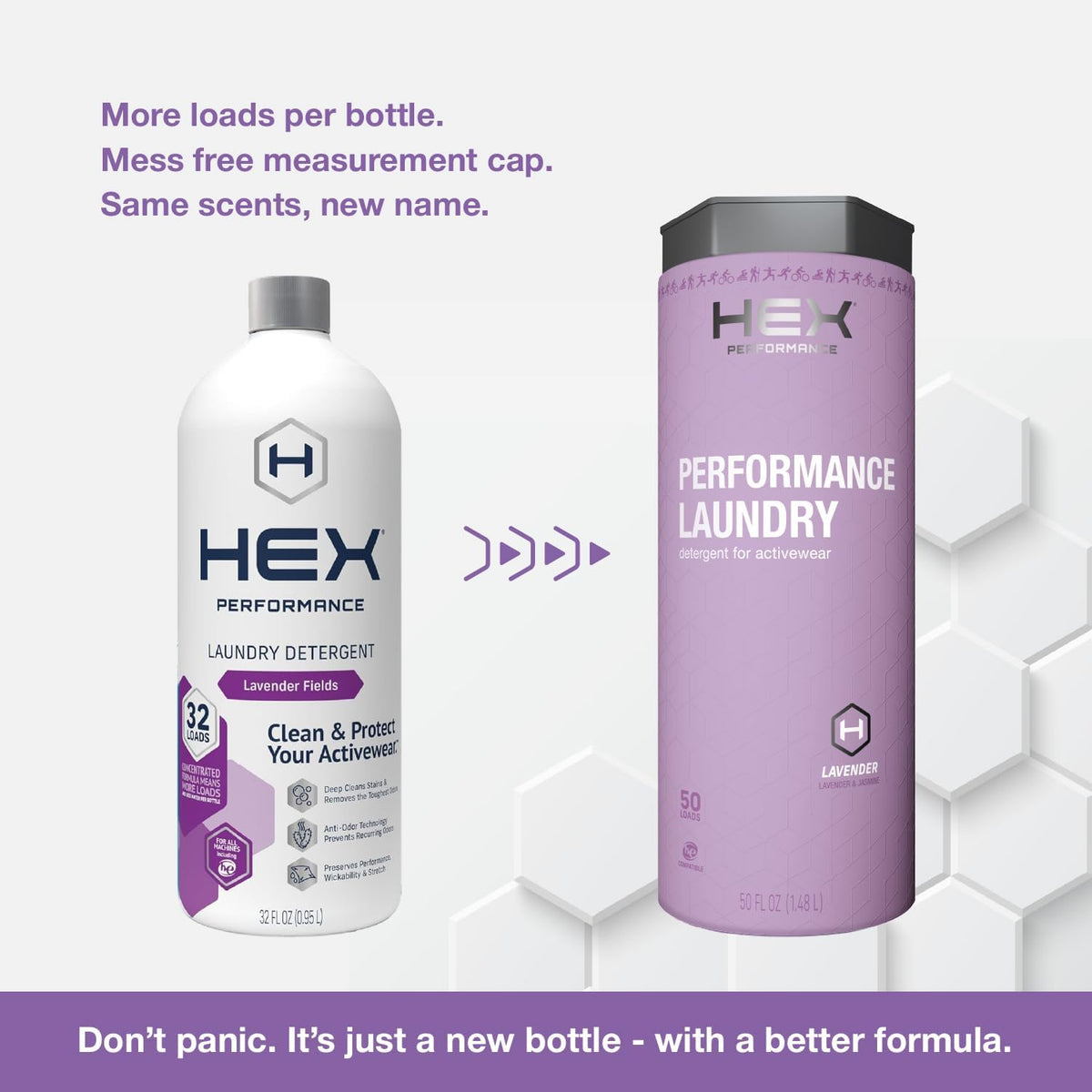 HEX Performance Laundry Detergent, Lavender, 100 Loads (Pack of 2) - Designed for Activewear