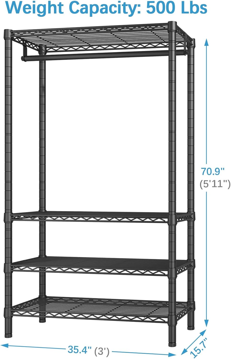 VIPEK V1 Wire Garment Rack 4 Tiers Heavy Duty Clothes Racks for Hanging Clothes Large Clothing Rack