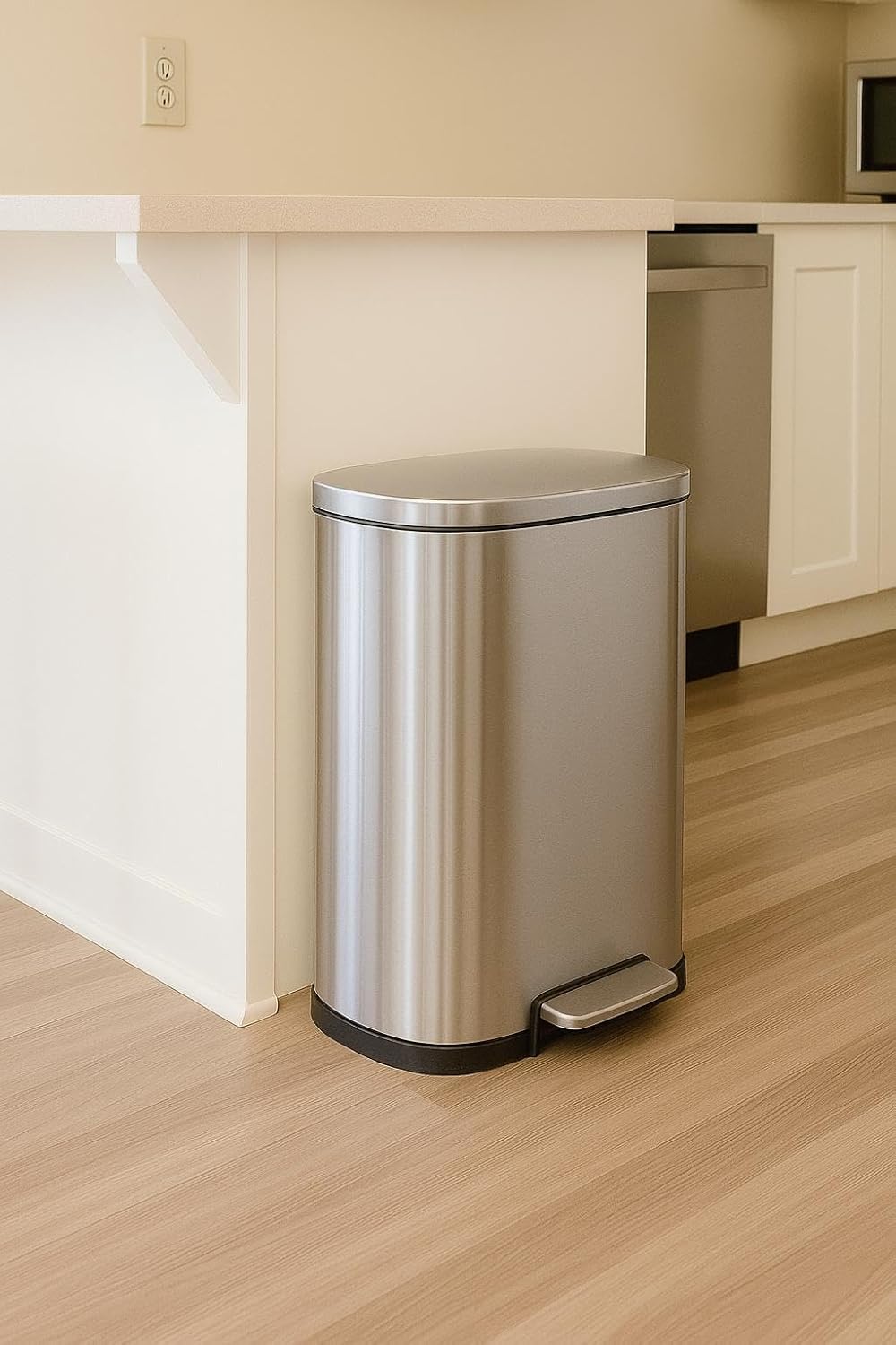 QUALIAZERO 50L / 13 Gallon Stainless Steel Step-On Kitchen Trash Can Soft-Close Lid