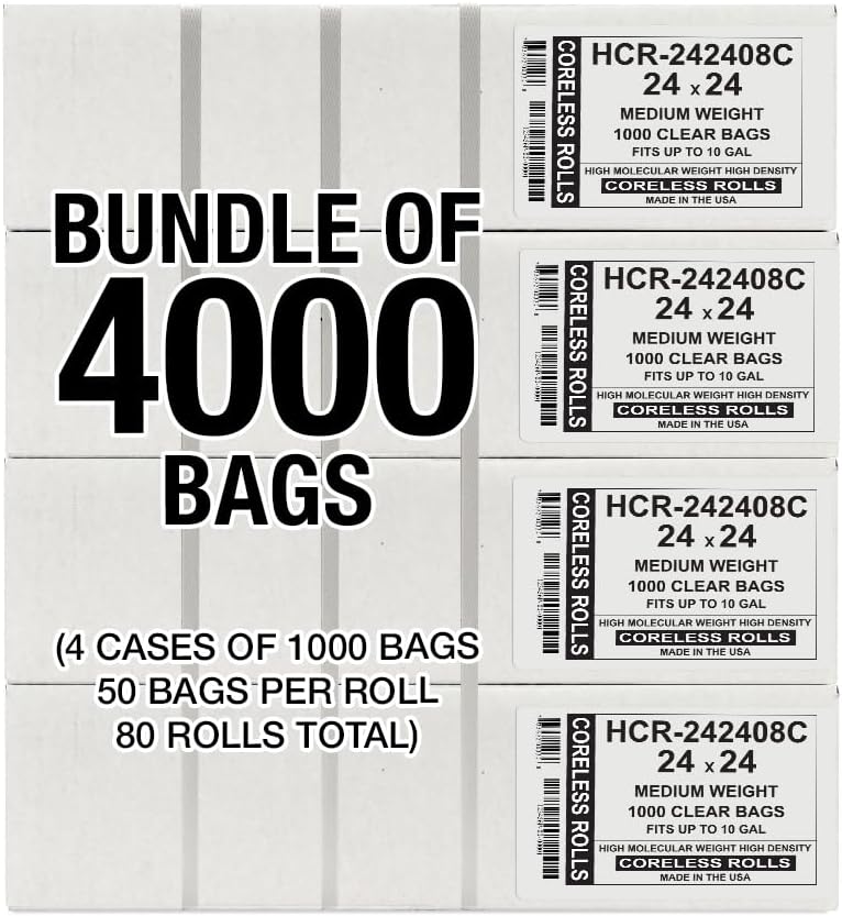 Aluf Plastics High Density Trash Bags, 10 Gallon, 4000 Count, 8 Micron (eq), 24" x 24", Clear, for