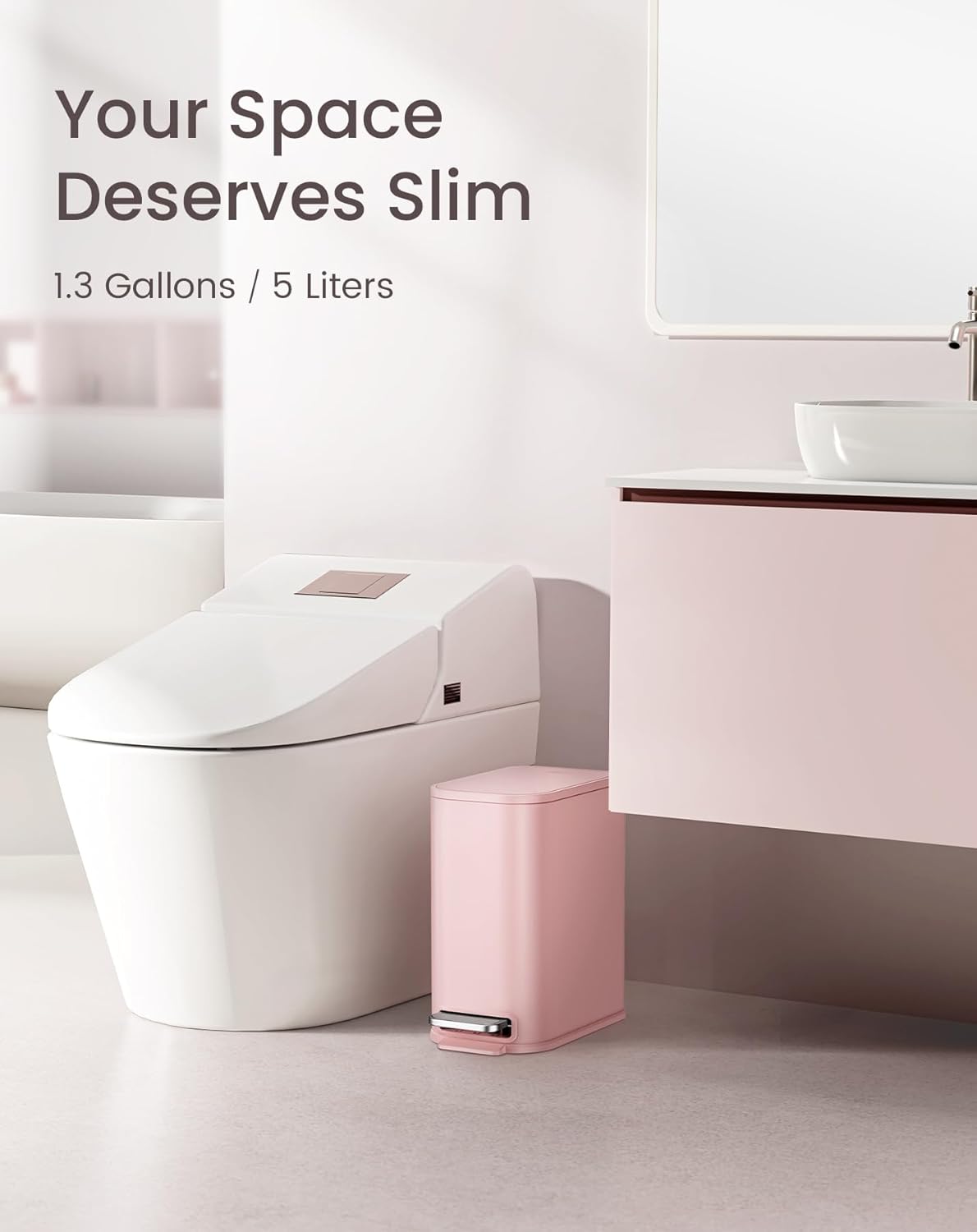 Cesun Small Bathroom Trash Can with Lid Soft Close, Step Pedal, 5 Liter / 1.3 Gallon Stainless