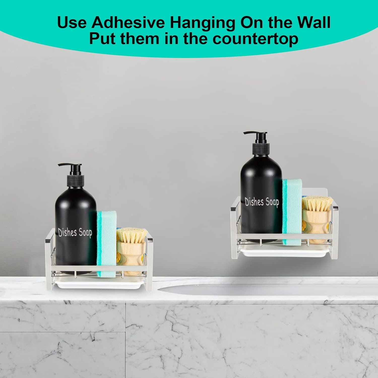 TEZZ Sponge Holder for Kitchen Sink, Stainless Steel Kitchen Storage Sink Caddy for Organizing