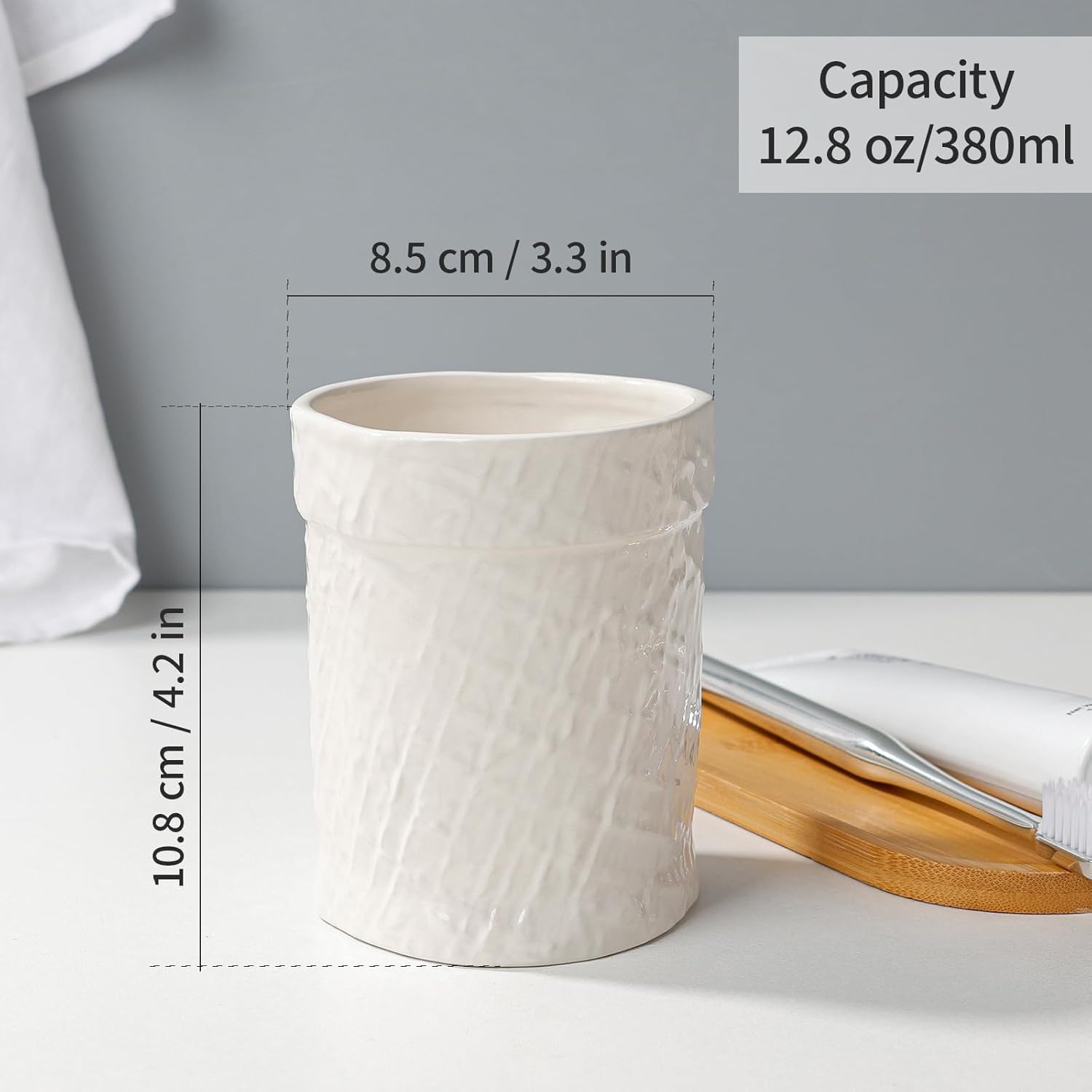 Toothbrush Holder, Tooth Brush Holder for Bathroom - Ceramic Toothbrush Cup Beige Toothbrush