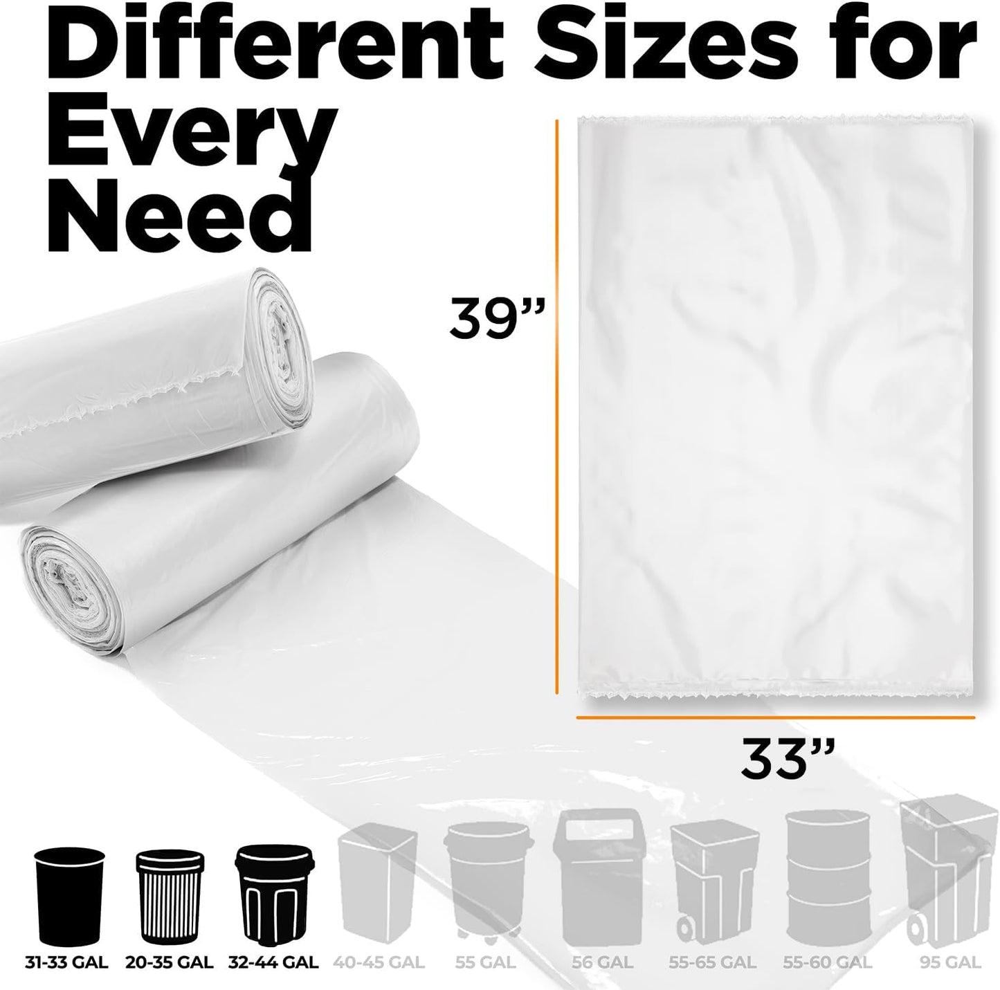 ToughBag 30-33 Gallon Clear Trash Bags (100 Count) Recycling Bag, Garbage Can Liners – Clear Trash