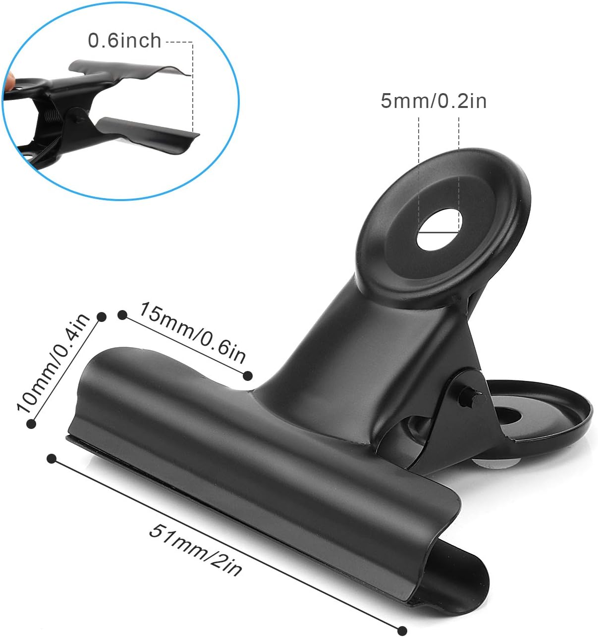 20 Pack Bulldog Clips 2 Inches Large Hinge Paper Clips Metal Hinge Clips for Crafts, Food Bags