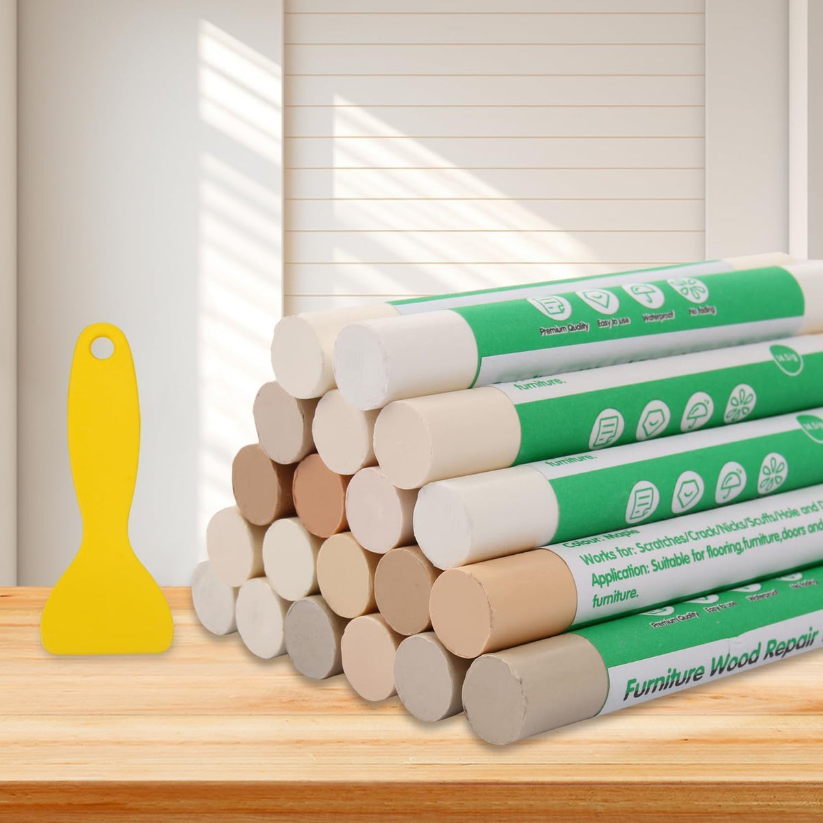 Furniture Markers Touch Up, 20 Colors Wood Filler Sticks, Wood Wax Crayons for Repairing Scratches