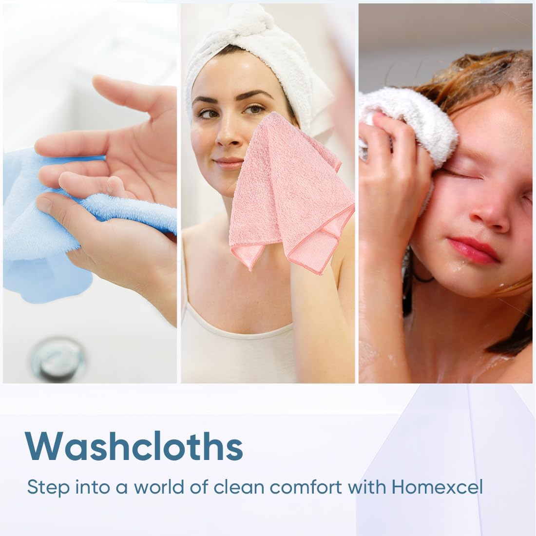 HOMEXCEL Microfiber Washcloths 50 Pack, Highly Absorbent and Soft Face Towel, Multi-Purpose Wash