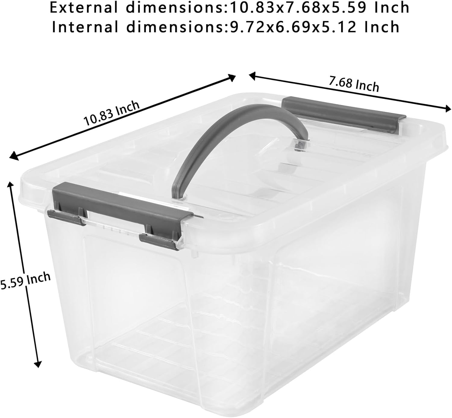6 Quart Plastic Stackable Storage Latch Bins,Clear Latching Box with Handle and Lid,Pack of 6 (Grey
