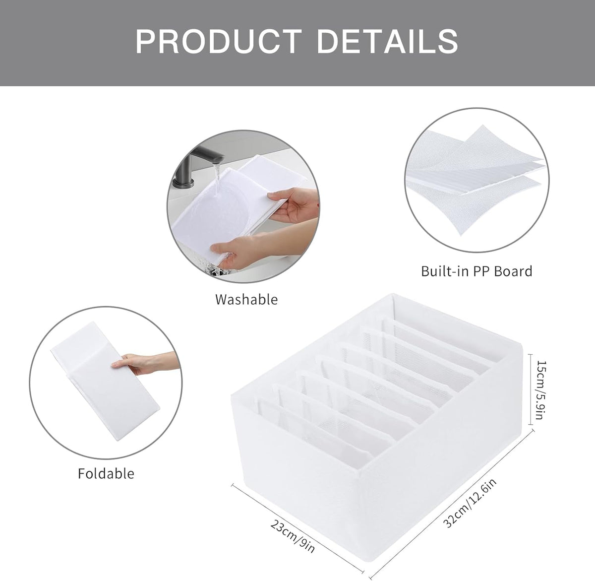 Qozary 4 Pack Drawer Organizers for Clothing, 8 Grids Foldable Closet Organizers and Storage Bins