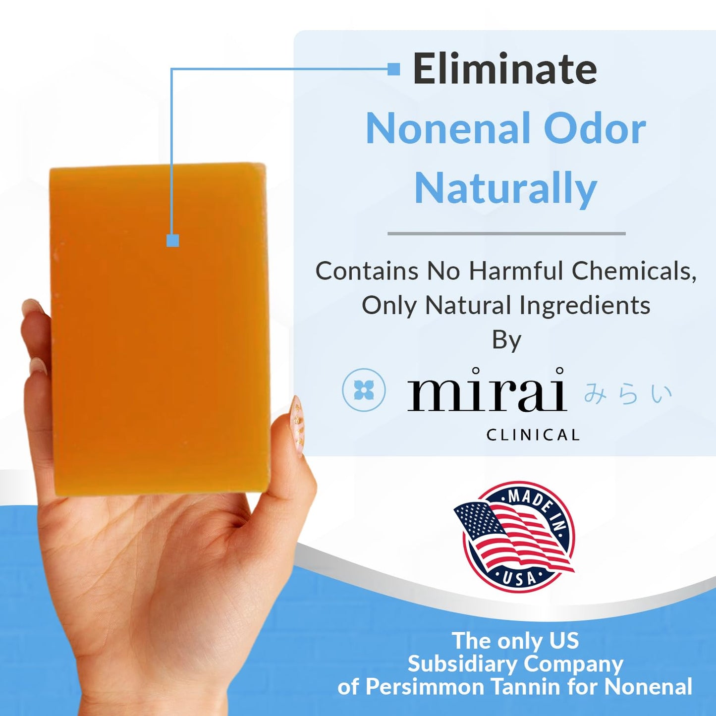 Mirai Clinical Persimmon Soap Bar for Body (100g) - Old People Smell and Nonenal Odor Control with