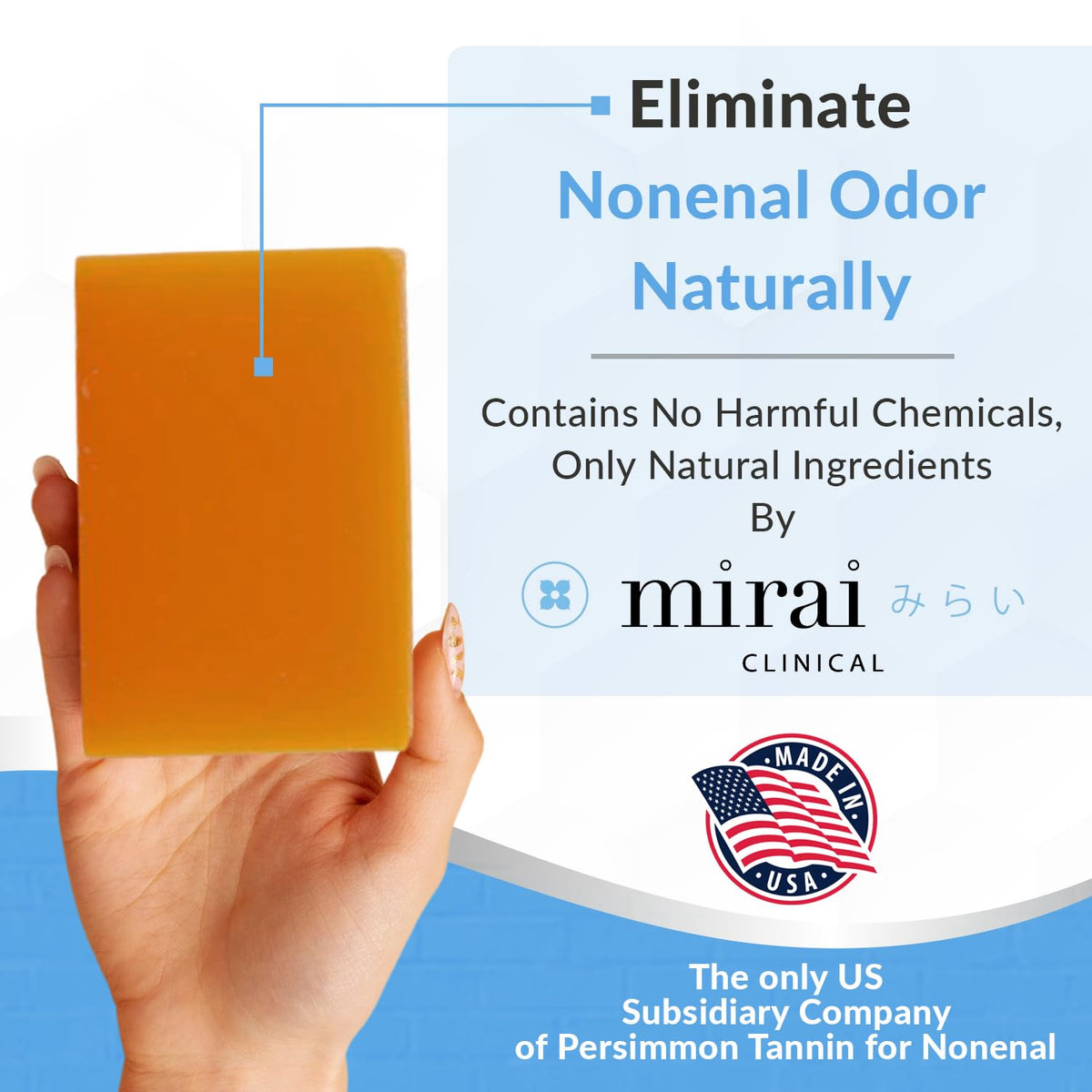Mirai Clinical Persimmon Soap Bar for Body (100g) - Old People Smell and Nonenal Odor Control with