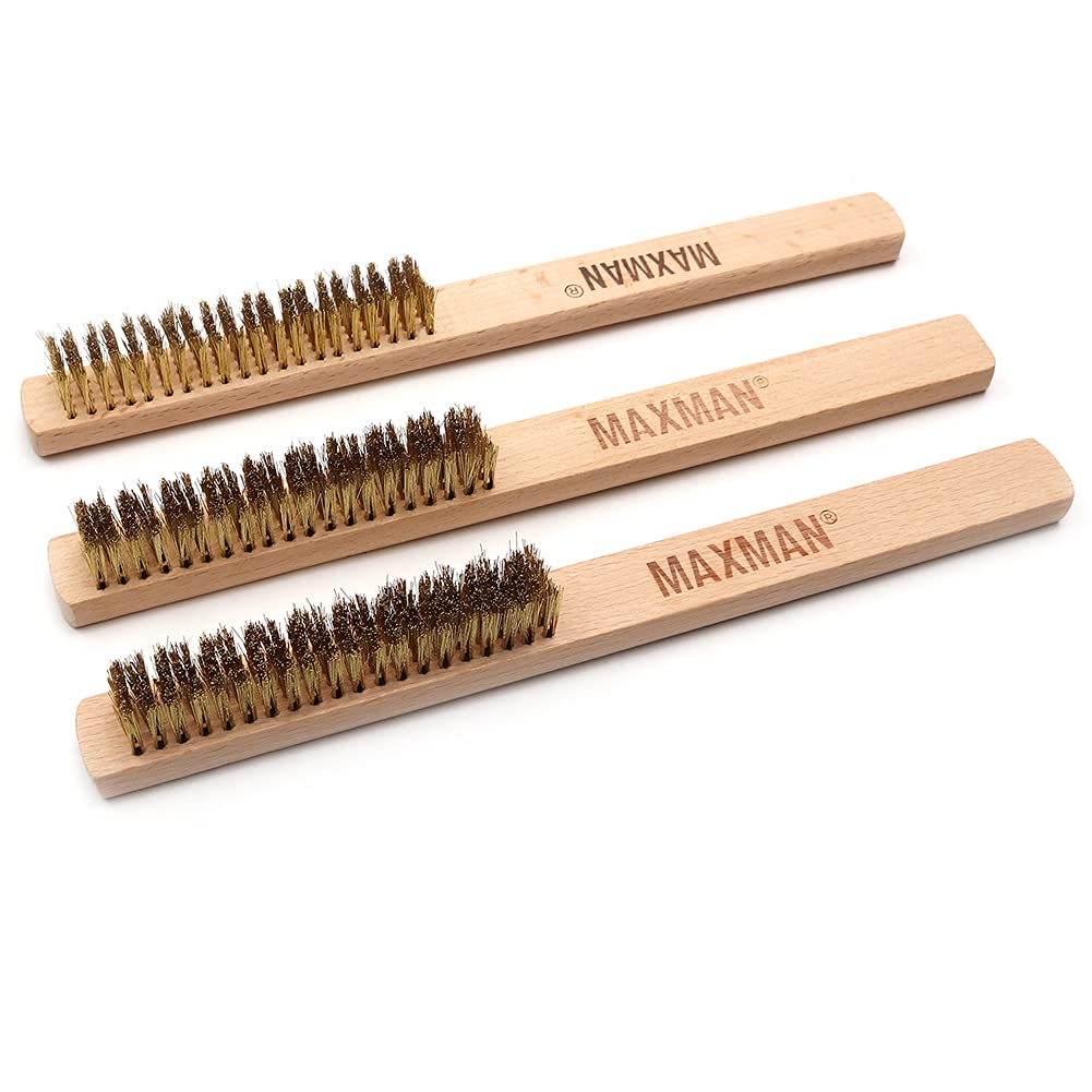 MAXMAN Brass Brush 3Pcs, Soft Brass Bristle Wire Brush for Cleaning Metal Rust, Welds, Home and