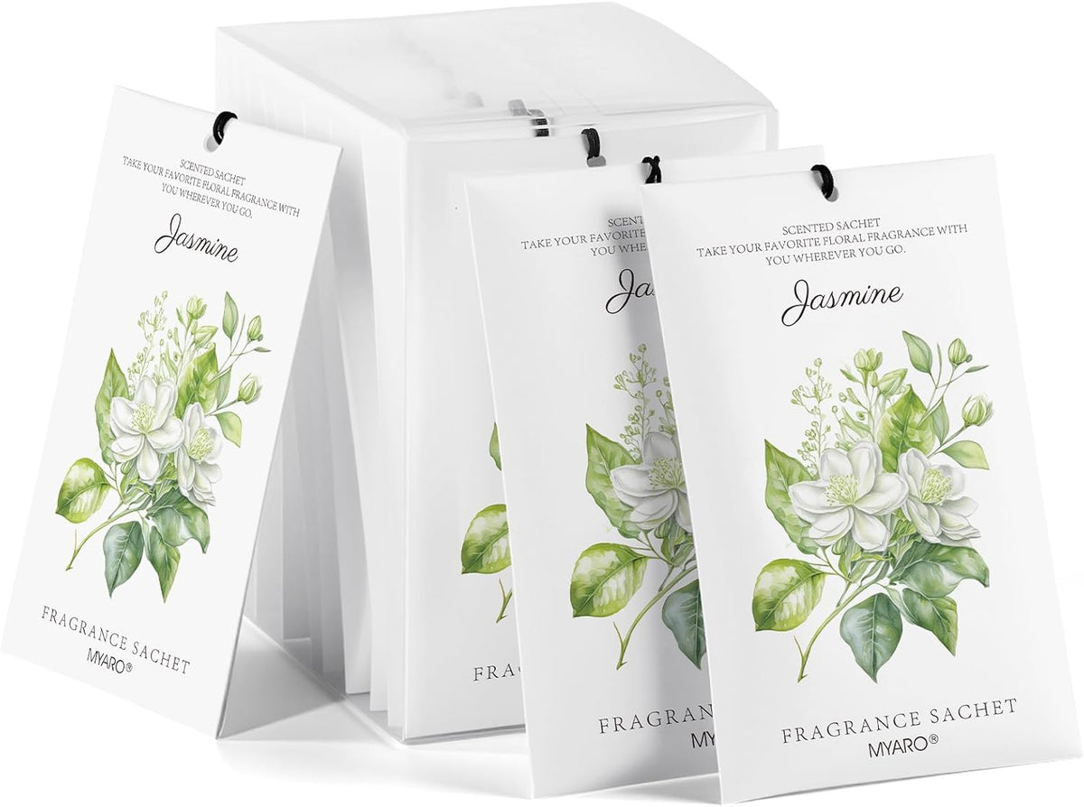 MYARO 12 Packs Jasmine Scented Sachets for Drawer and Closet, Long-Lasting Air Freshener Sachets