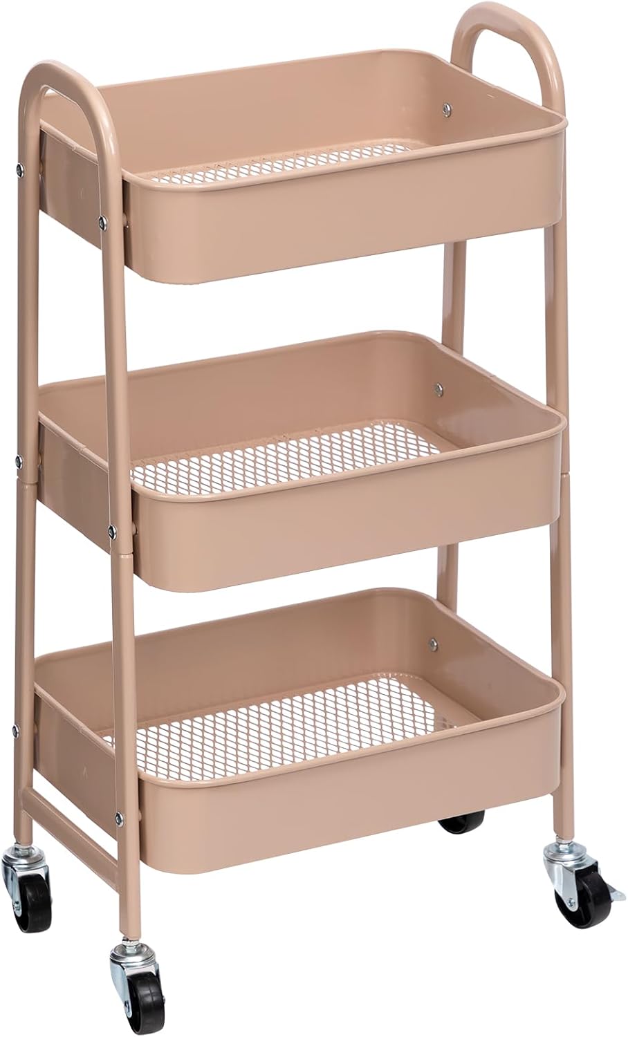 AGTEK Makeup Cart, Movable Rolling Organizer Cart, 3 Tier Metal Utility Cart with Lockable Wheels