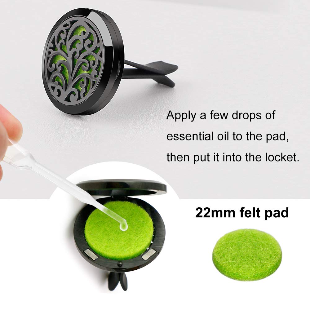 2PCS 30mm Car Aromatherapy Essential Oil Diffuser Stainless Steel Black Locket with Vent Clip 12