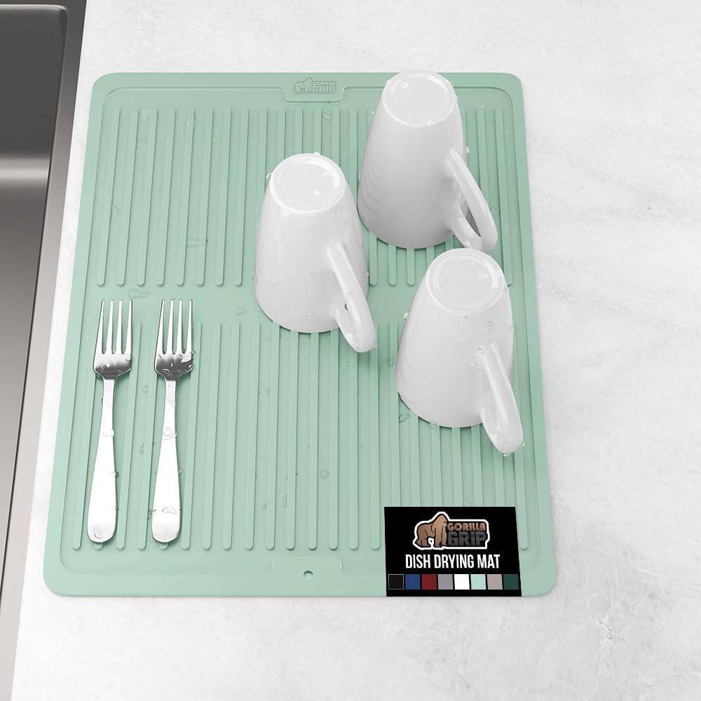 GORILLA GRIP 100% BPA-Free Patented Silicone Dish Drying Mat for Kitchen Counter, Water Catching