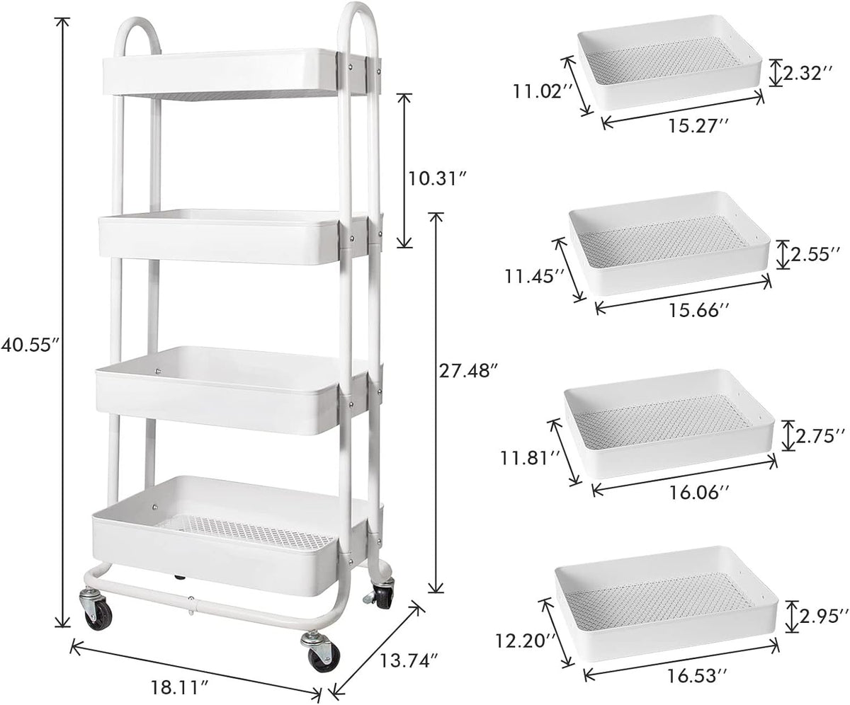 elabo 4-Tier Metal Mesh Utility Rolling Cart, Storage Organizer Trolley Services Cart with Lockable