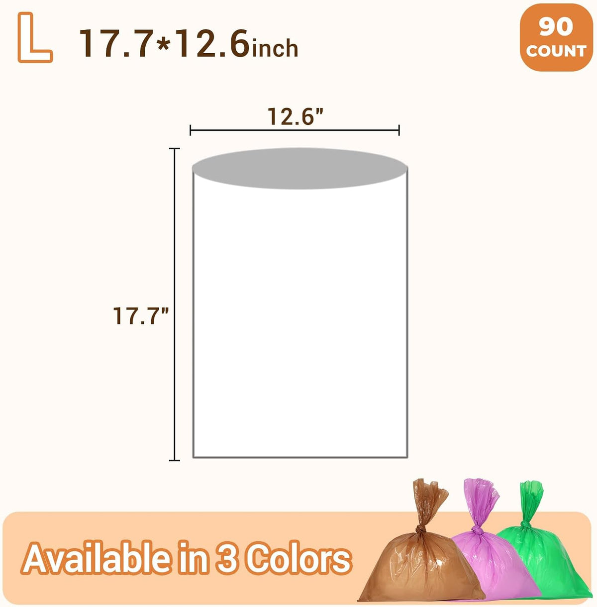 Odor Sealing Small Trash Bags Home & Food Use L-90 Count Disposable Bags, Durable and Unscented