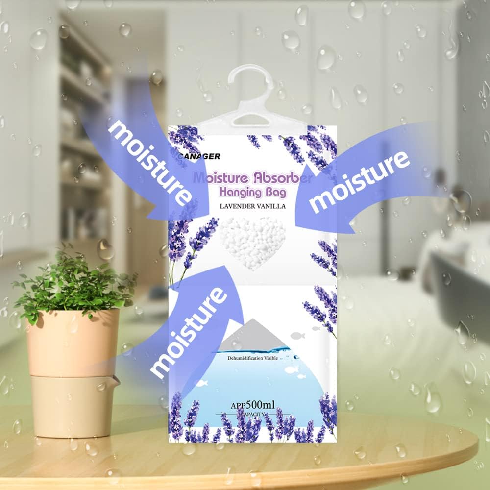 CANAGER Moisture Absorber -12 Pack,Lavender Vanilla Hanging Humidity Bag,Home,Car, and Closet