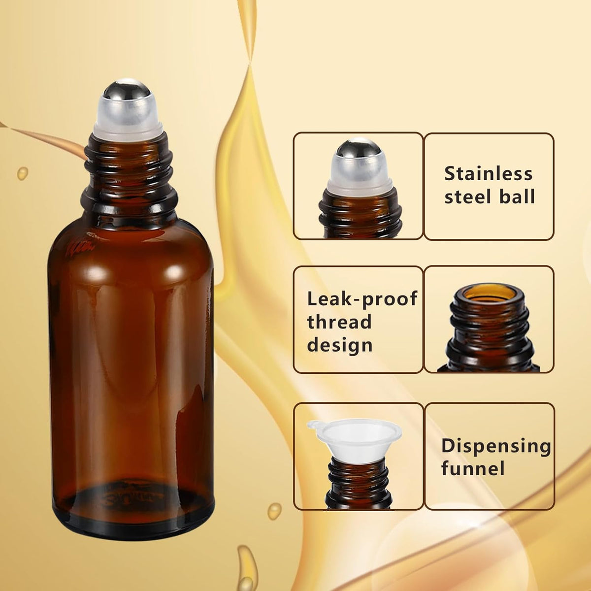 100ML Roller Bottles for Essential Oil, 3 Pack Empty Amber Glass Roller Bottle for Perfume Oil