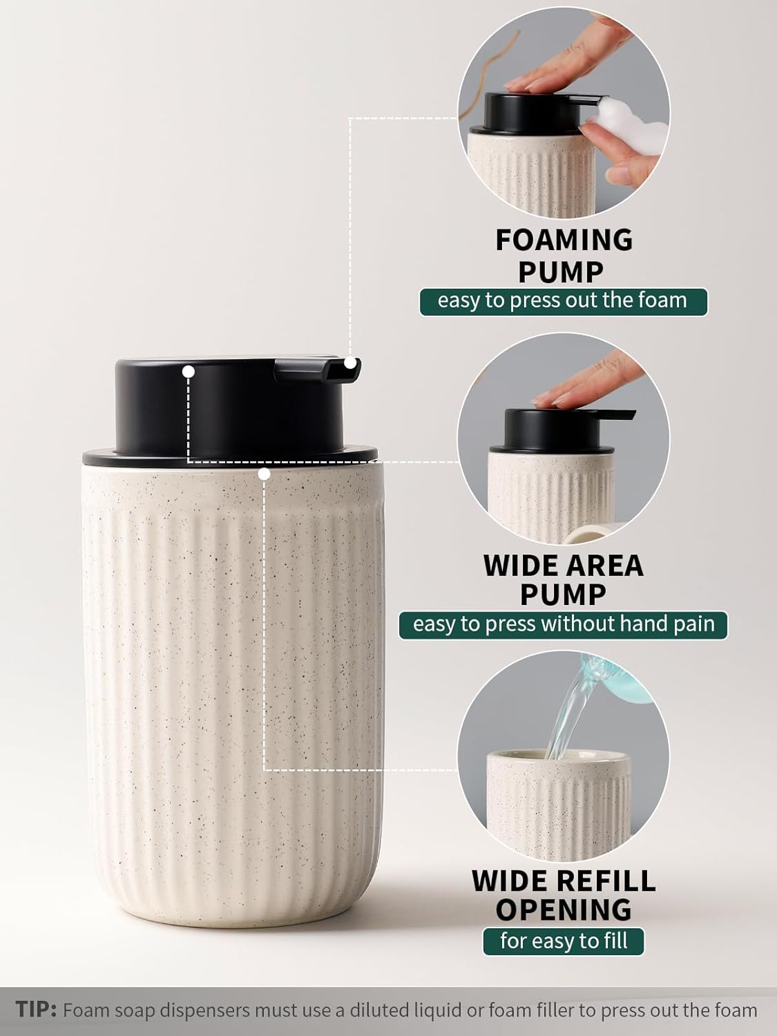 Bosilunlife Soap Dispenser and Toothbrush Holder Set - 11Oz Foam Soap Dispenser Pump Ceramic