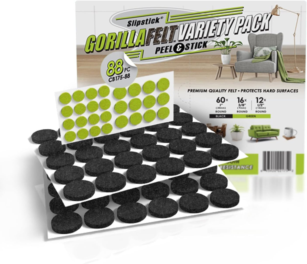 Slipstick Gorilla Felt 1 Inch Furniture Pads (88 Piece Combo) Premium Furniture Pads & Chair Leg