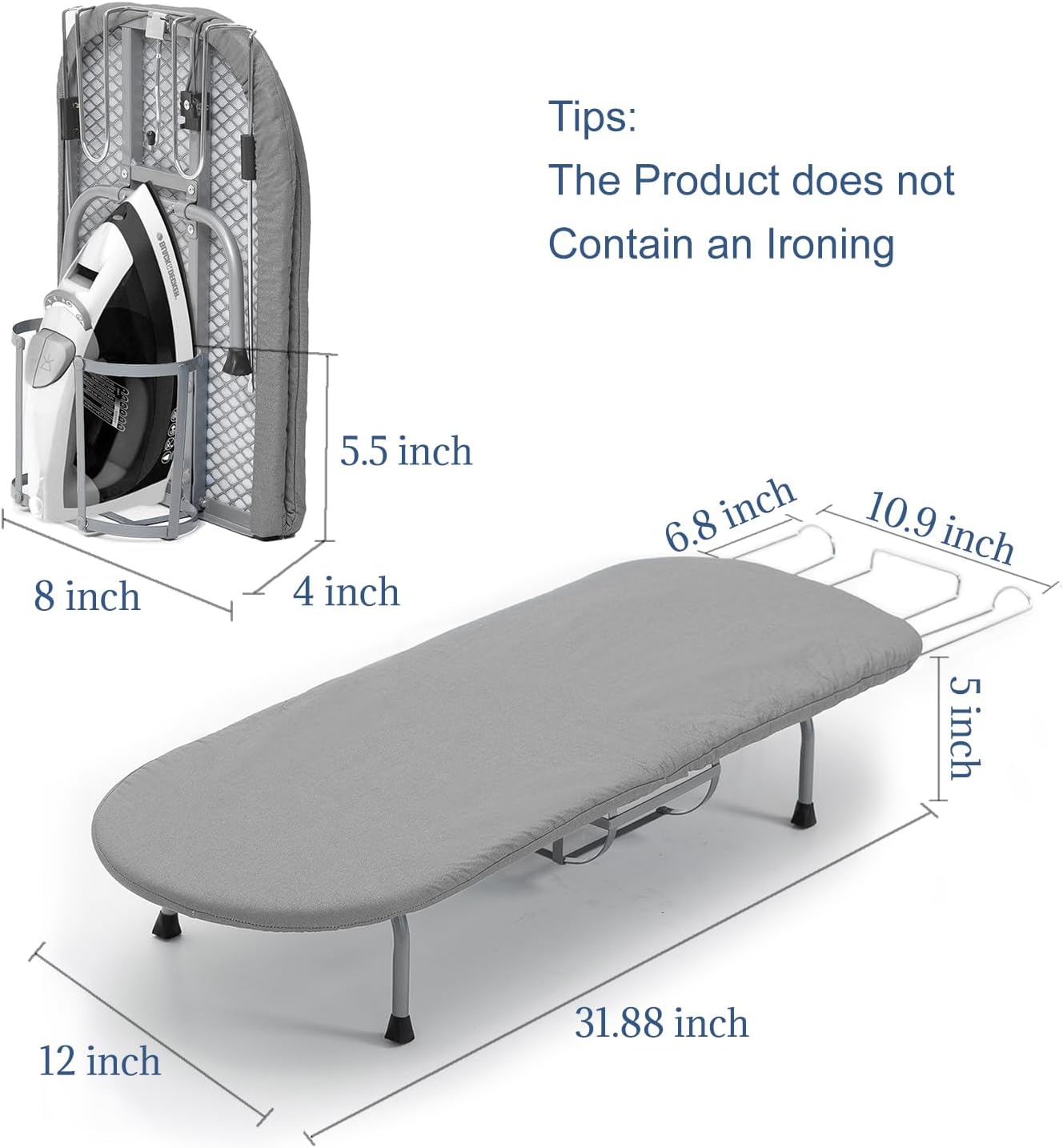 Small Ironing Board with Iron Holder, RAINHOL Countertop Mini Ironing Board Tabletop with Non-Slip