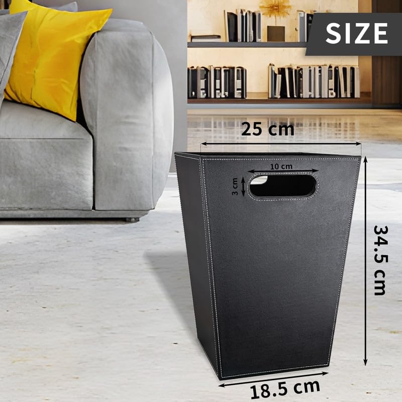 Pu Leather Trash Can for Bedroom, 16L/4.2 Gallon Office Wastebasket with Handles for Near Desk