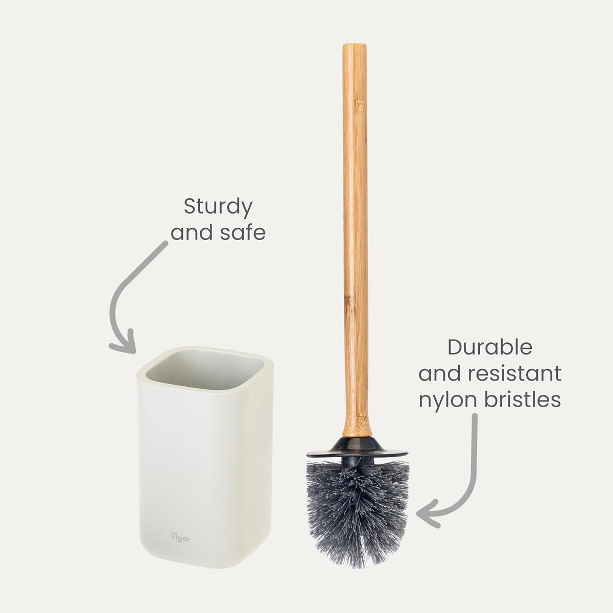 Vigar Zense Toilet Brush and Holder Set, Toilet Bowl Brush with Polyresin Stone Holder, Bathroom