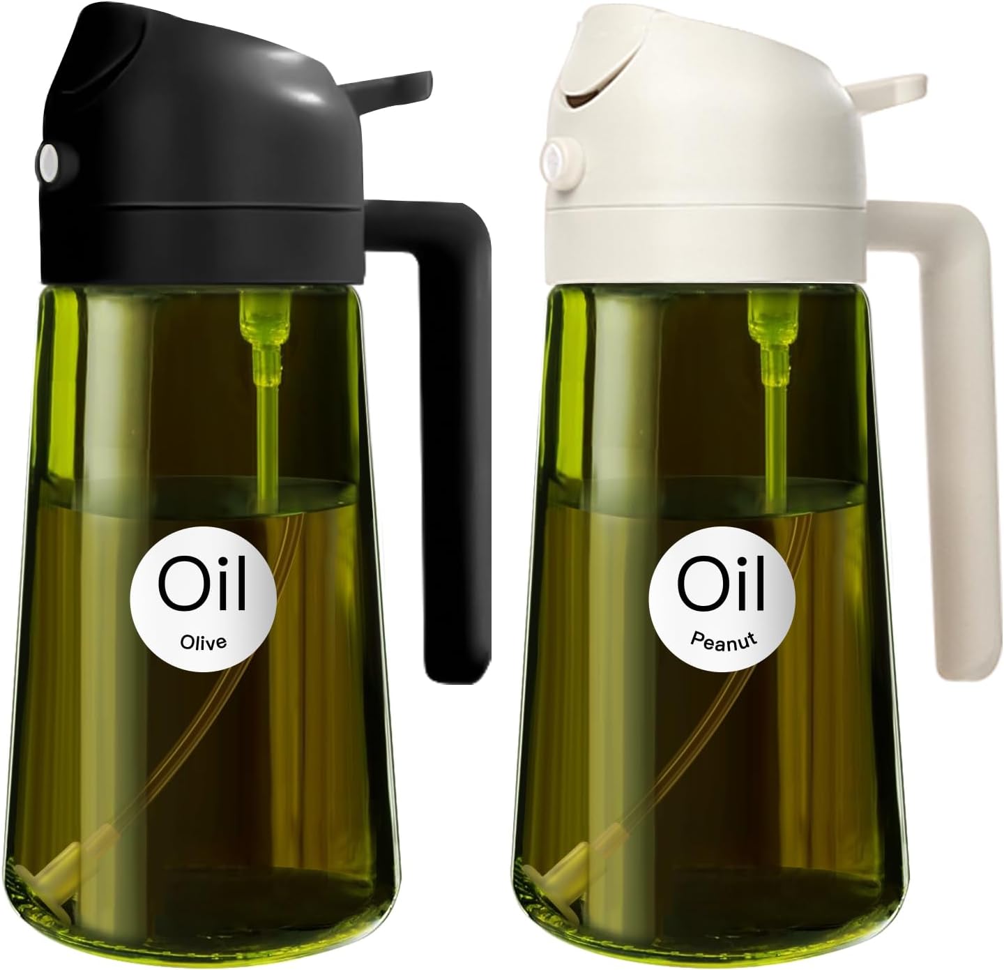YARRAMATE 16oz/470ml 2PCS Light Blockage Dark Oil Sprayer for Cooking, 2 in 1 Olive Oil Dispenser