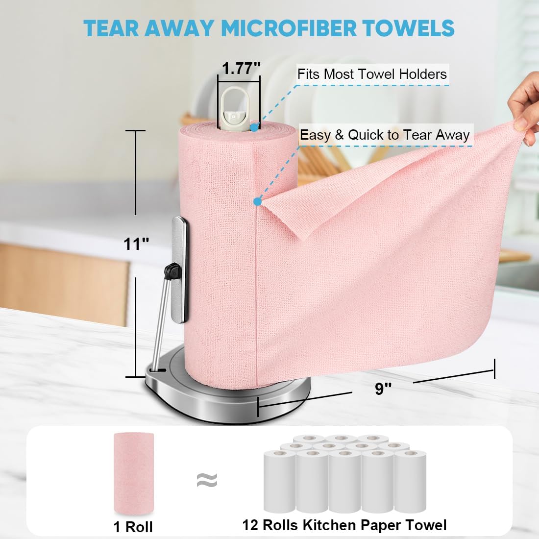 AIDEA Microfiber Cleaning Cloth 165 Sheets 3 Roll, Pink, Microfiber Towels for Cars, Shop Towels